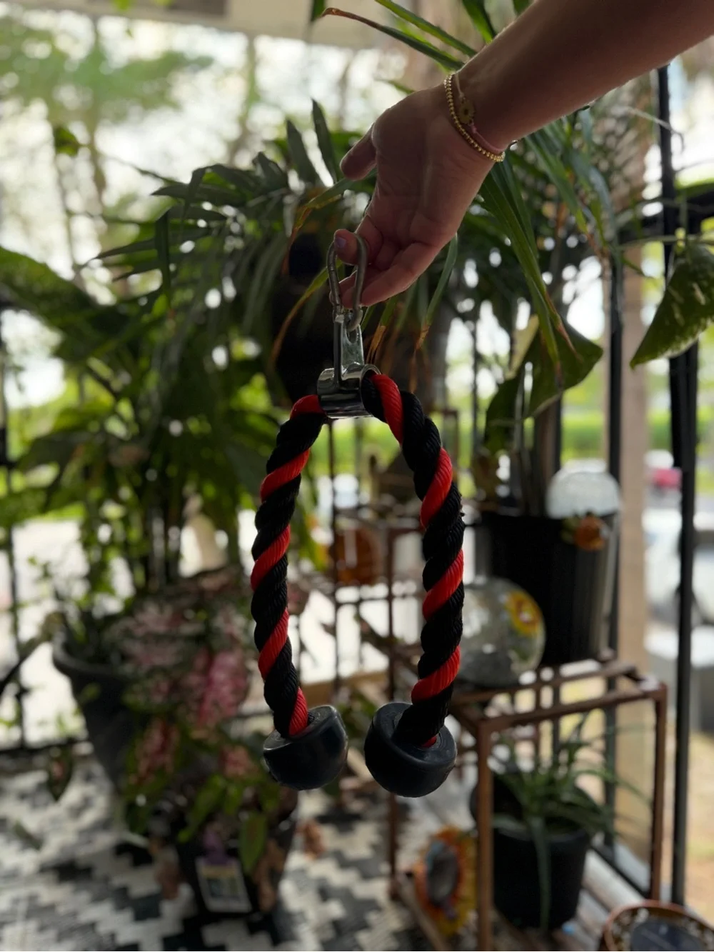 Braided Gym Red and Black Rope Handle with Metal Clip - Men Accessories